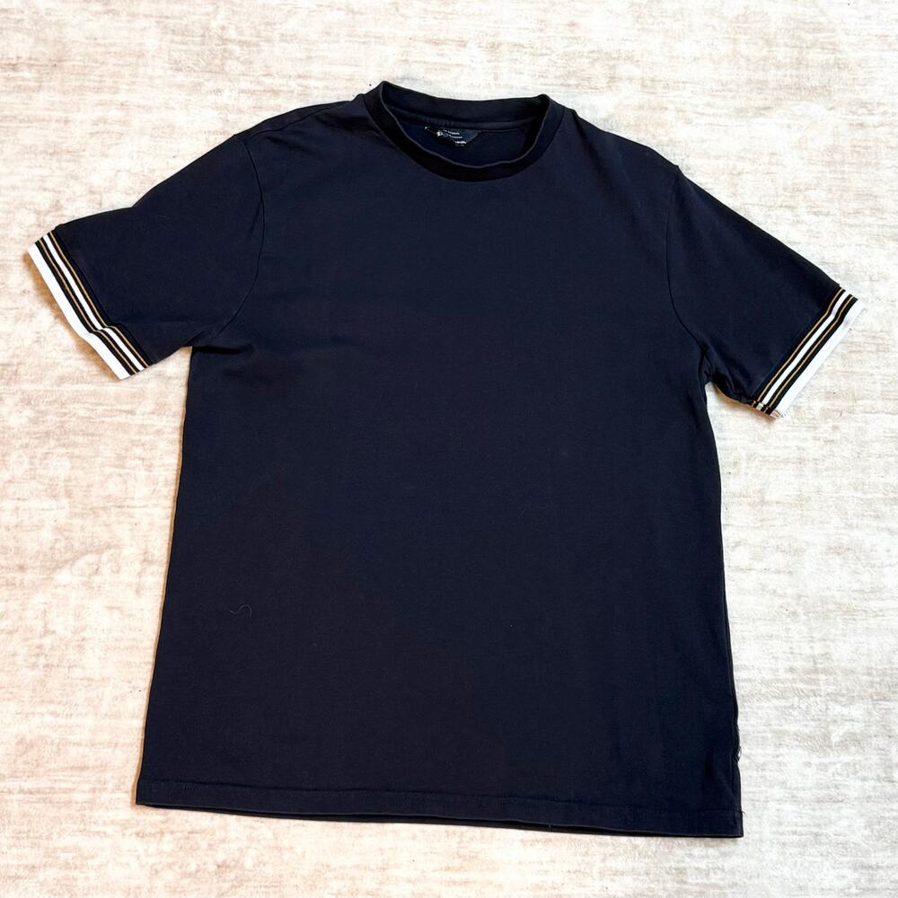 Ben Sherman Men’s Medium Blue Crew Neck T-shirt Top Striped Cuff Golf Preppy